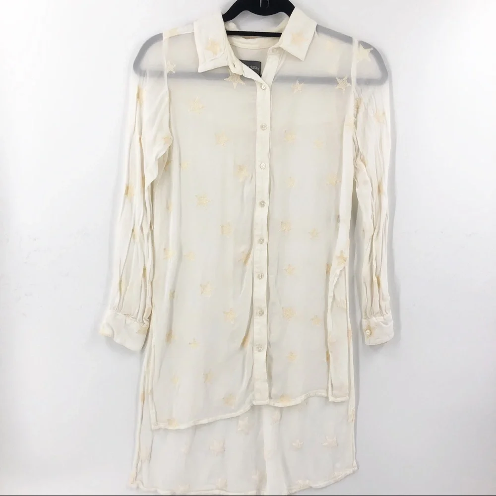 ✅ Michael Stars Star‎ Embroidered Long Sleeve Top SEMI-SHEER SIZE X-SMALL - Picture 3 of 8